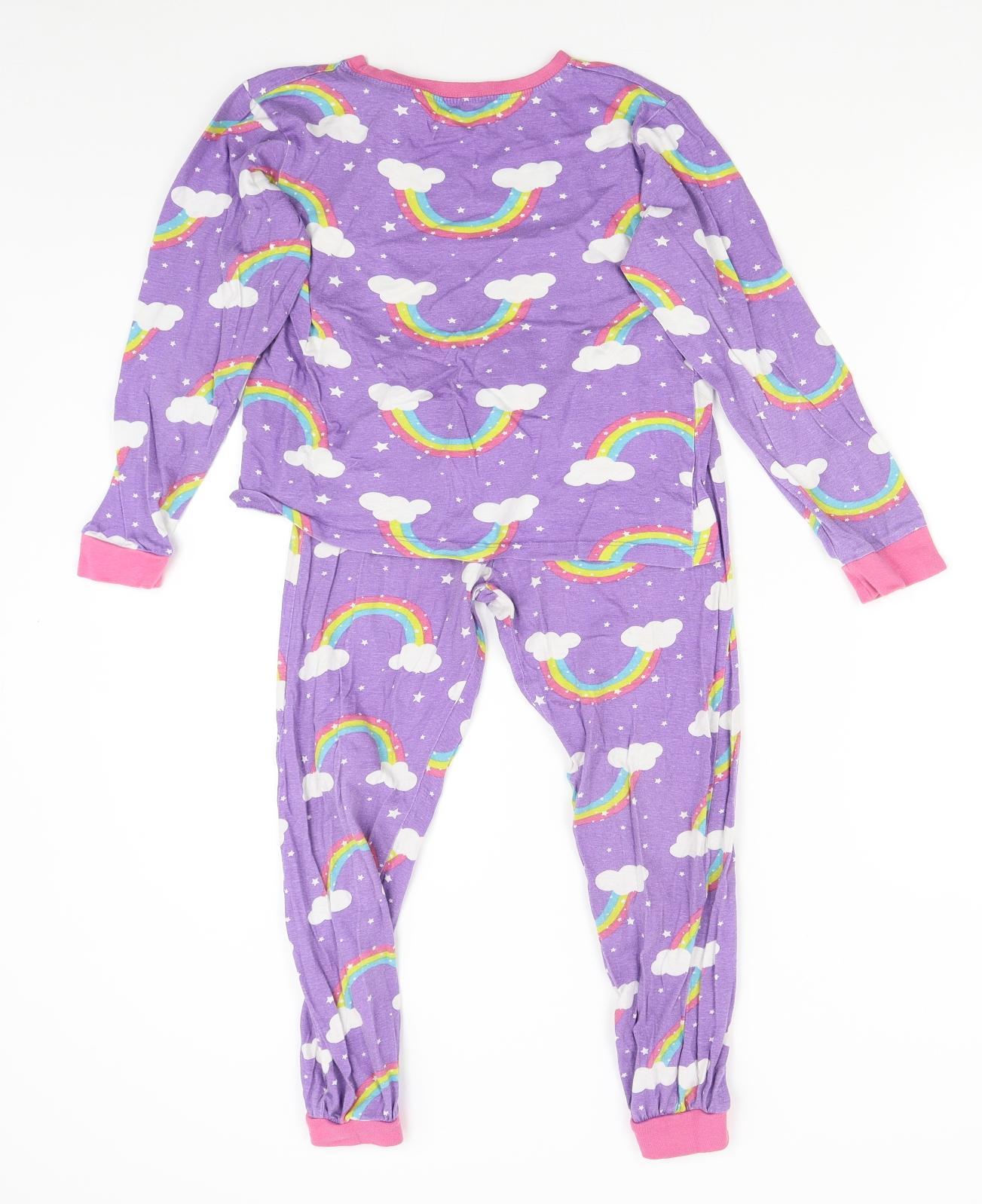 B&M Girls Purple    Pyjama Set Size 9-10 Years  - Rainbows