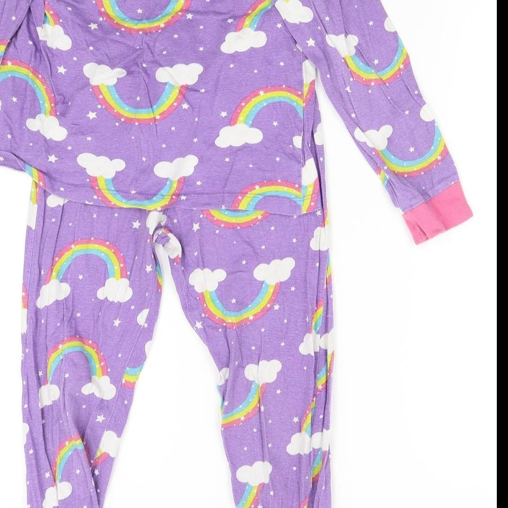 B&M Girls Purple    Pyjama Set Size 9-10 Years  - Rainbows