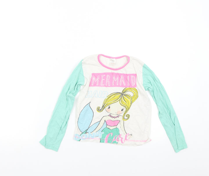 Preworn Girls Multicoloured Solid  Top Pyjama Top Size 7-8 Years  - Mermaid