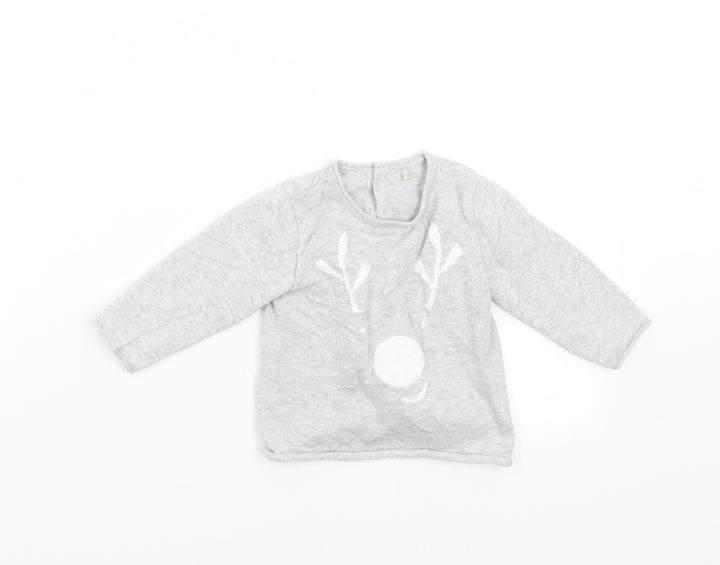 Mothercare Baby Grey Knit Pullover Jumper Size 3-6 Months - Reindeer