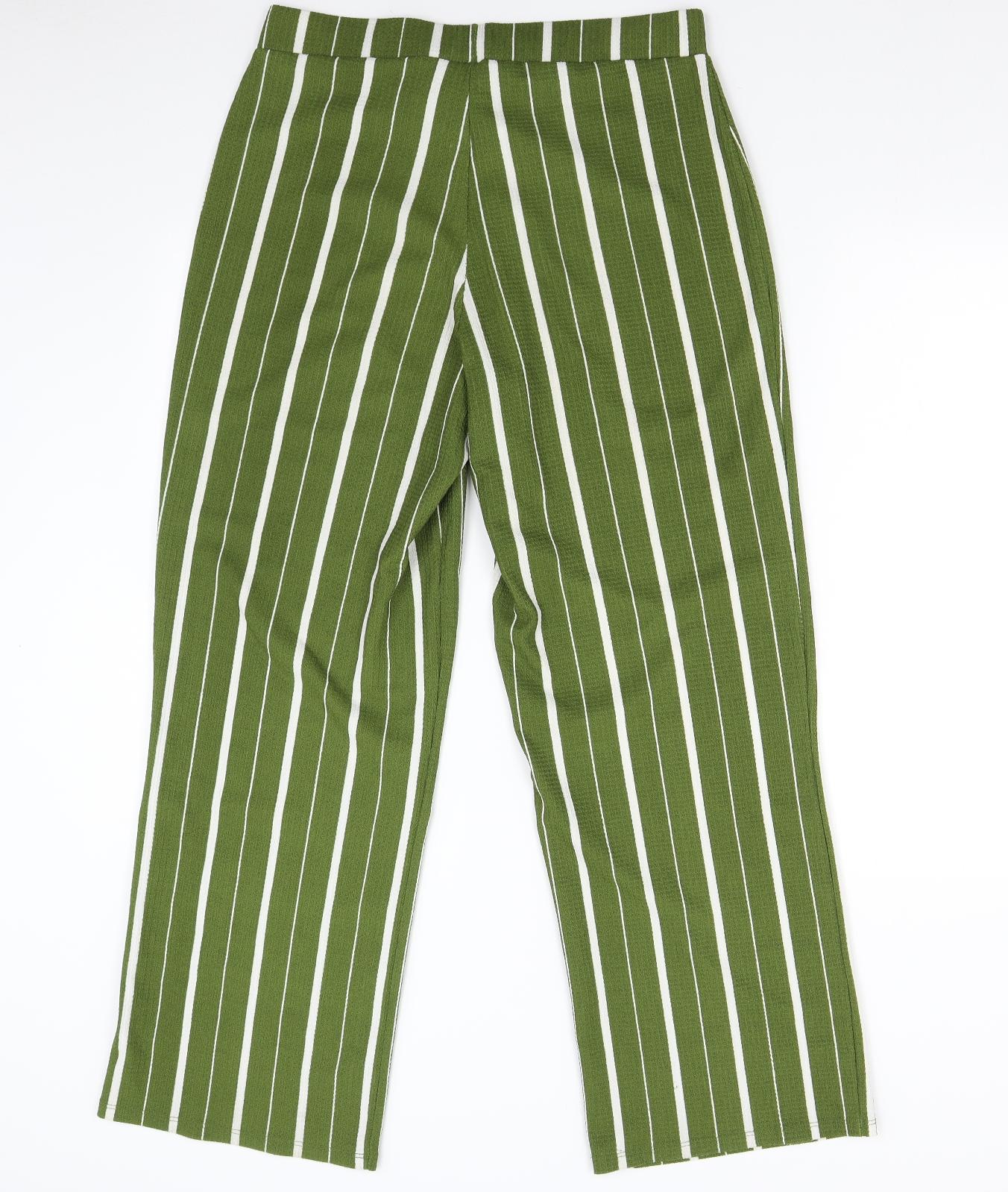 Papaya Womens Green Striped  Trousers  Size 12 L30 in