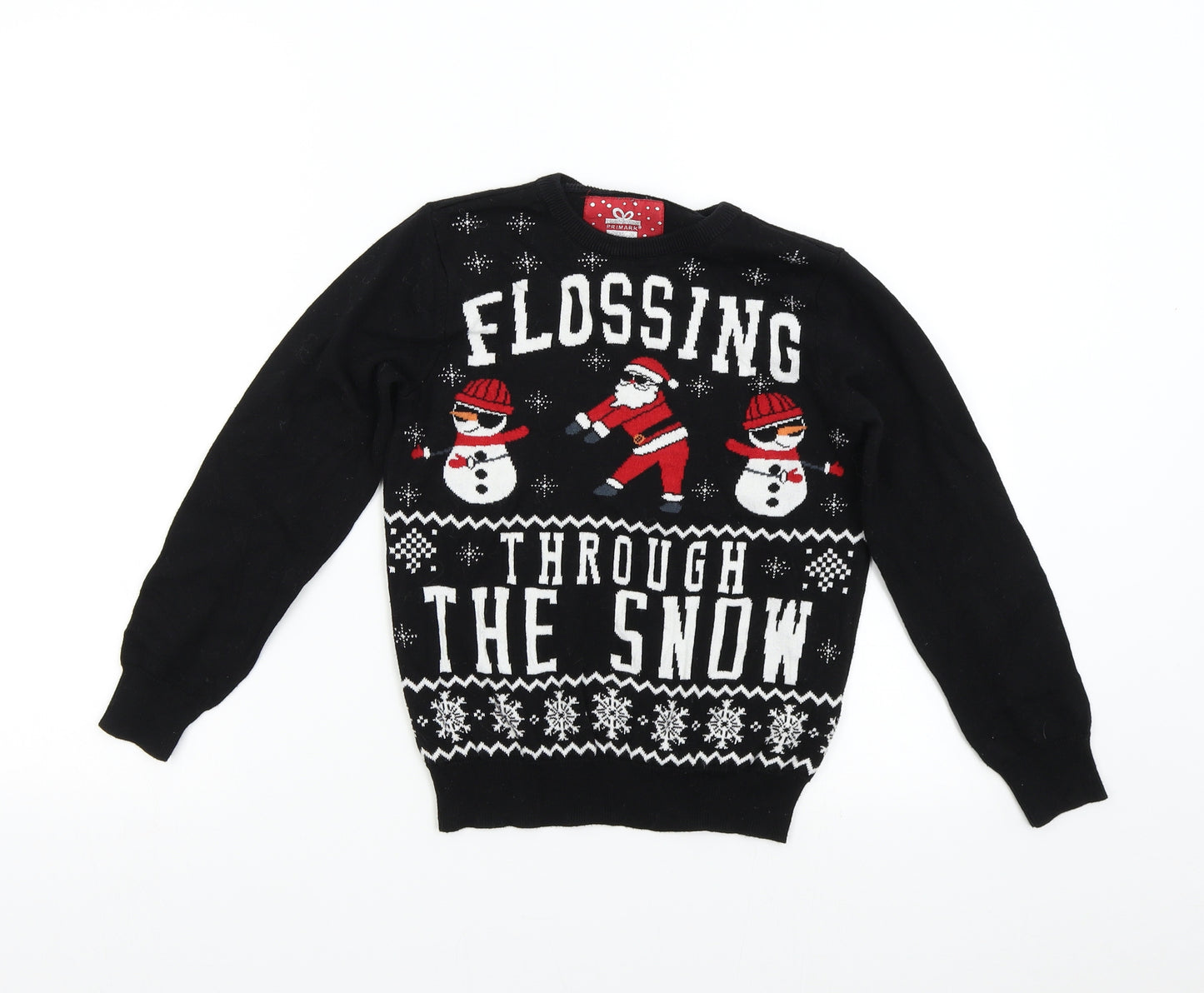 Primark Boys Black  Knit Pullover Jumper Size 9-10 Years  - Christmas Flossing Santa