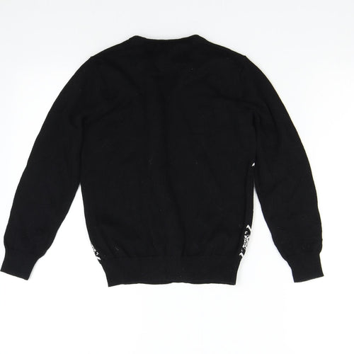Primark Boys Black  Knit Pullover Jumper Size 9-10 Years  - Christmas Flossing Santa