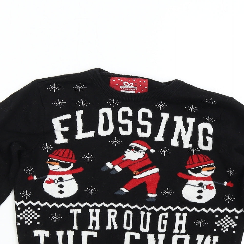 Primark Boys Black  Knit Pullover Jumper Size 9-10 Years  - Christmas Flossing Santa