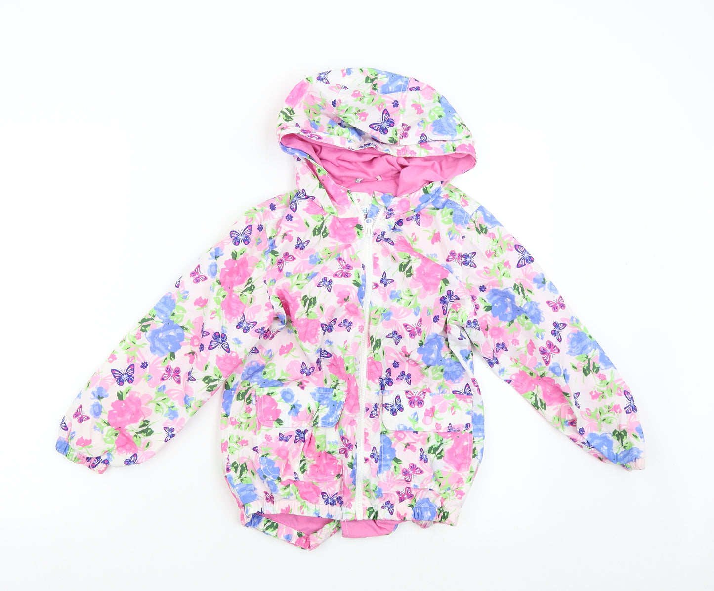 M&Co Girls Pink Floral  Anorak Jacket Size 7-8 Years