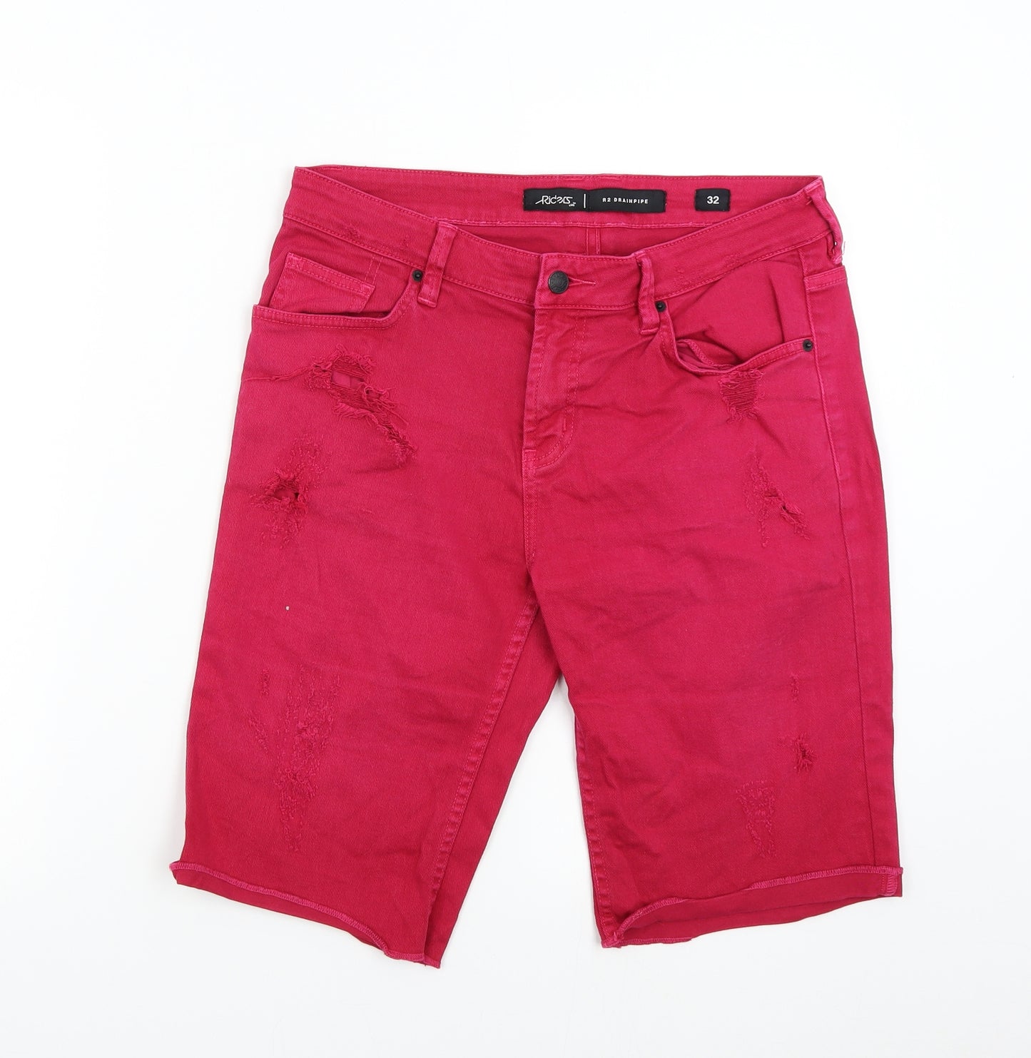 Riders Mens Pink  Denim Bermuda Shorts Size 32 - Drainpipe