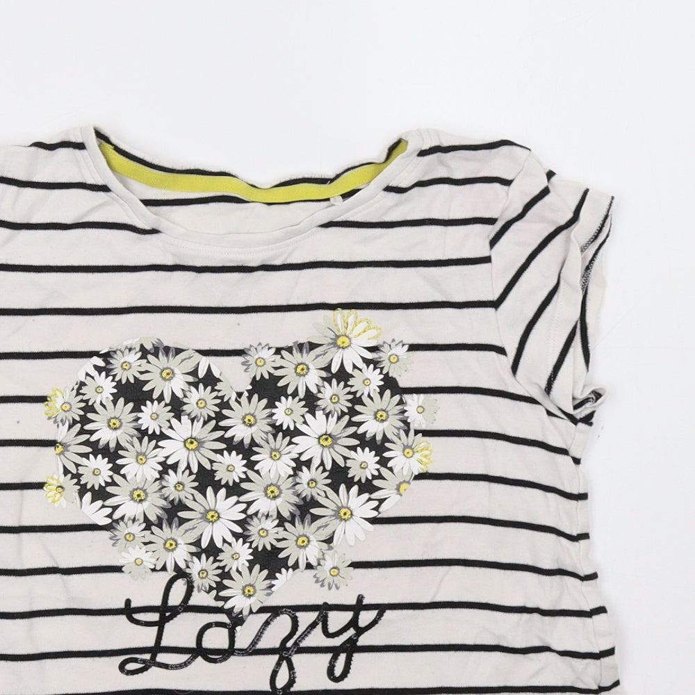 George Girls White Striped  Basic T-Shirt Size 11-12 Years