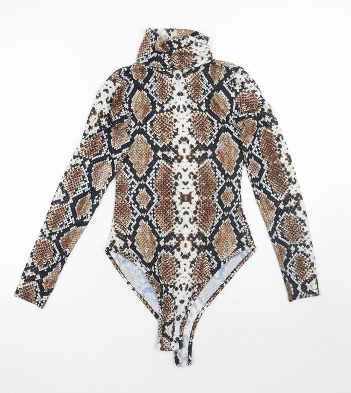 PRETTYLITTLETHING Womens Brown Animal Print  Bodysuit One-Piece Size 6