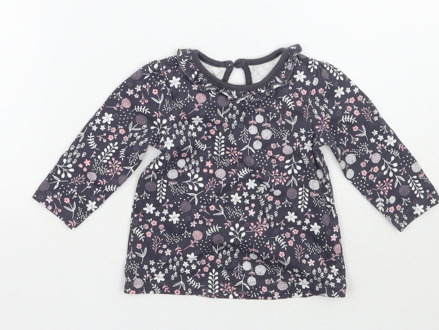 George Girls Blue Floral  Basic T-Shirt Size 6-9 Months