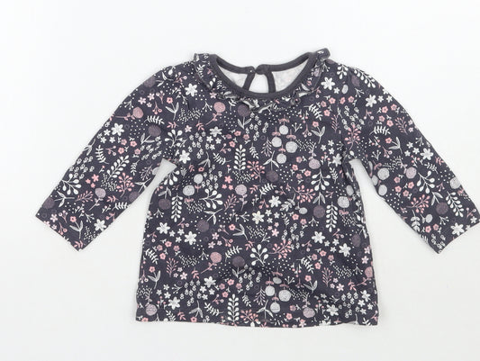 Front view of George girls’ blue floral basic t-shirt, size 6-9, months