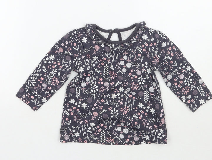 George Girls Blue Floral  Basic T-Shirt Size 6-9 Months