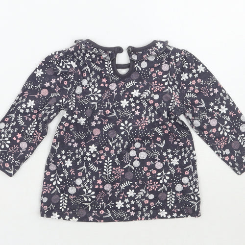 George Girls Blue Floral  Basic T-Shirt Size 6-9 Months