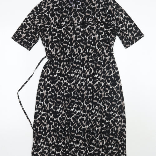 Bonmarché Womens Black Animal Print  A-Line  Size 12