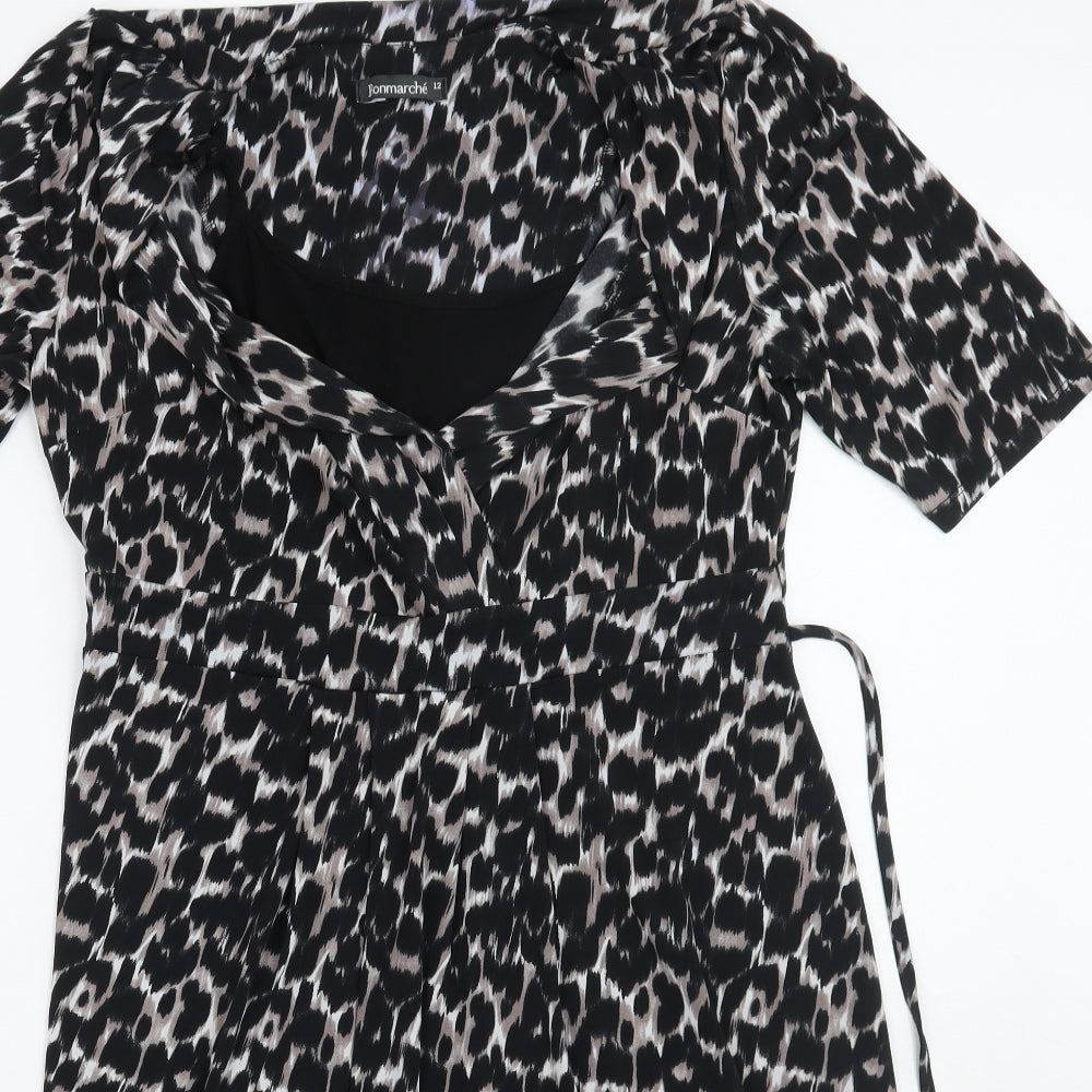 Bonmarché Womens Black Animal Print  A-Line  Size 12