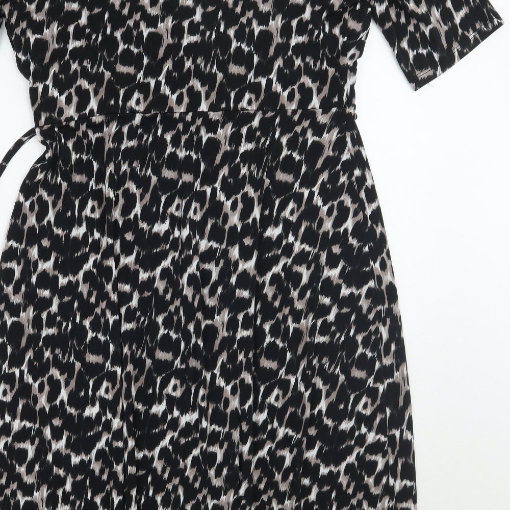 Bonmarché Womens Black Animal Print  A-Line  Size 12