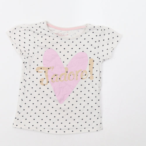 Primark Girls White Polka Dot  Basic T-Shirt Size 4-5 Years  - J'adore