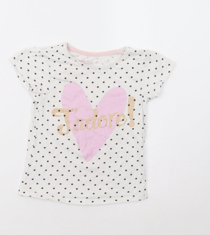Primark Girls White Polka Dot  Basic T-Shirt Size 4-5 Years  - J'adore