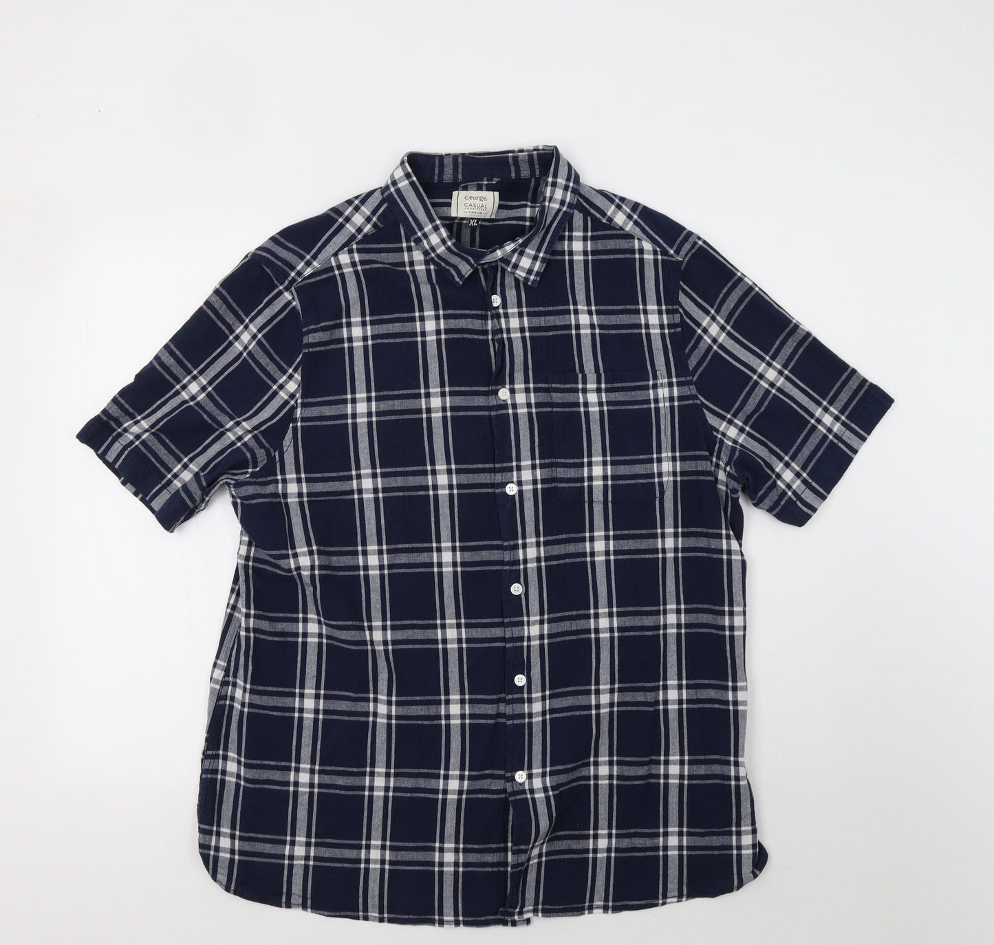 George Mens Blue Check   Button-Up Size XL