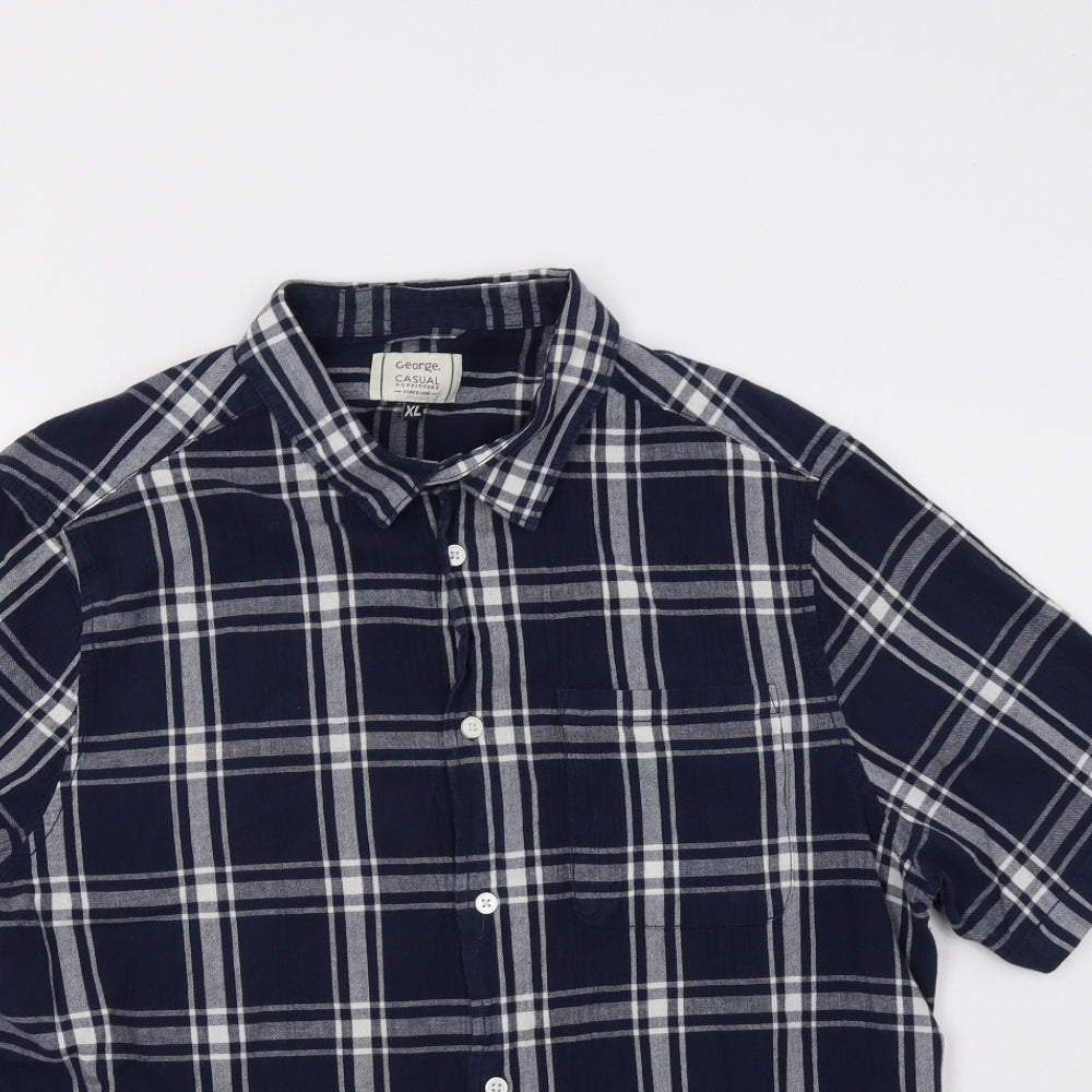 George Mens Blue Check   Button-Up Size XL