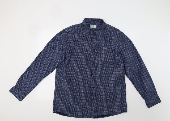 George Mens Blue Geometric   Button-Up Size L