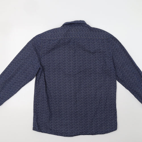 George Mens Blue Geometric   Button-Up Size L