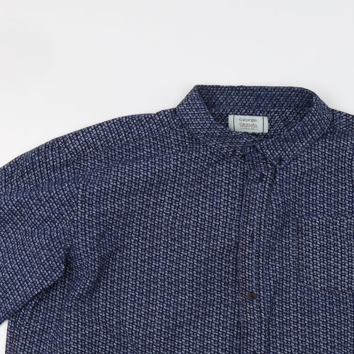 George Mens Blue Geometric   Button-Up Size L