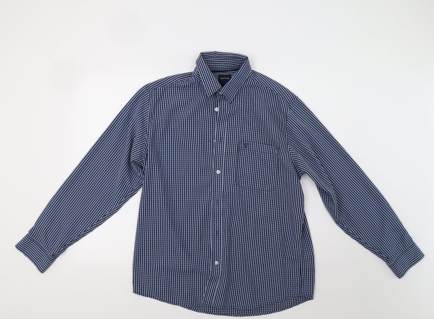 James Pringle Mens Blue Check   Dress Shirt Size M