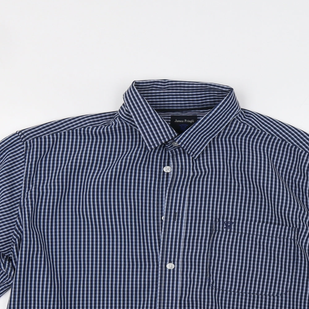 James Pringle Mens Blue Check   Dress Shirt Size M