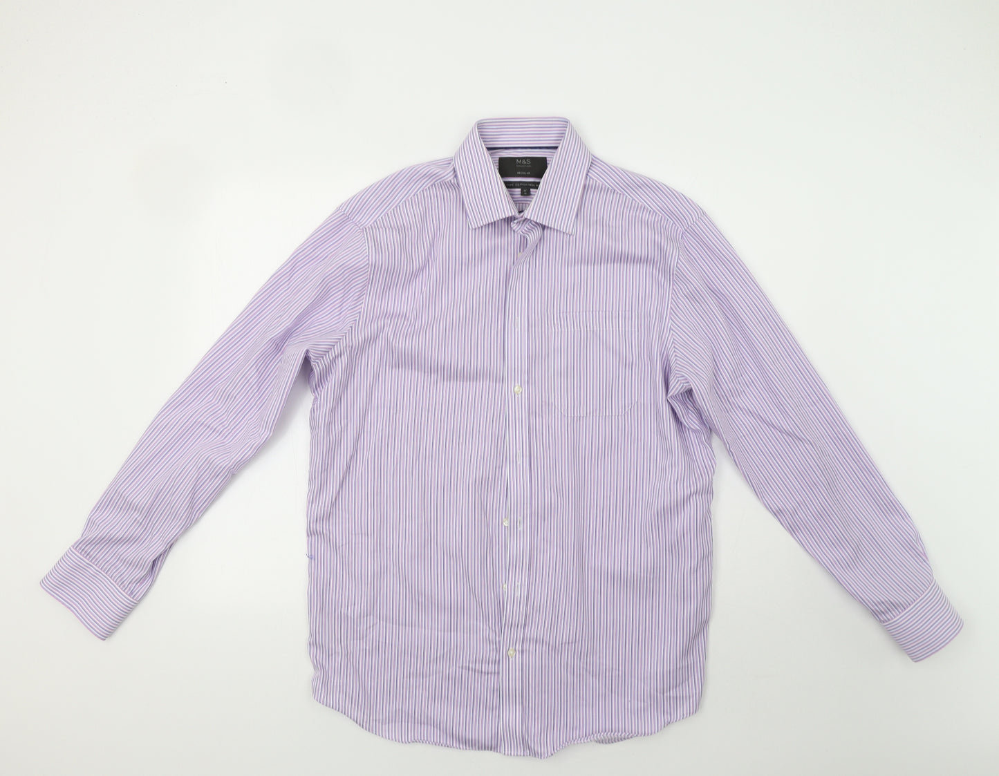 M&S Mens Purple Striped   Dress Shirt Size 16
