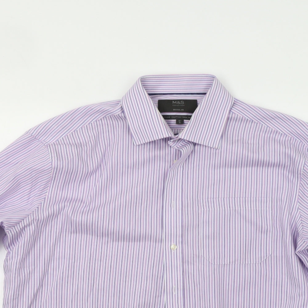M&S Mens Purple Striped   Dress Shirt Size 16