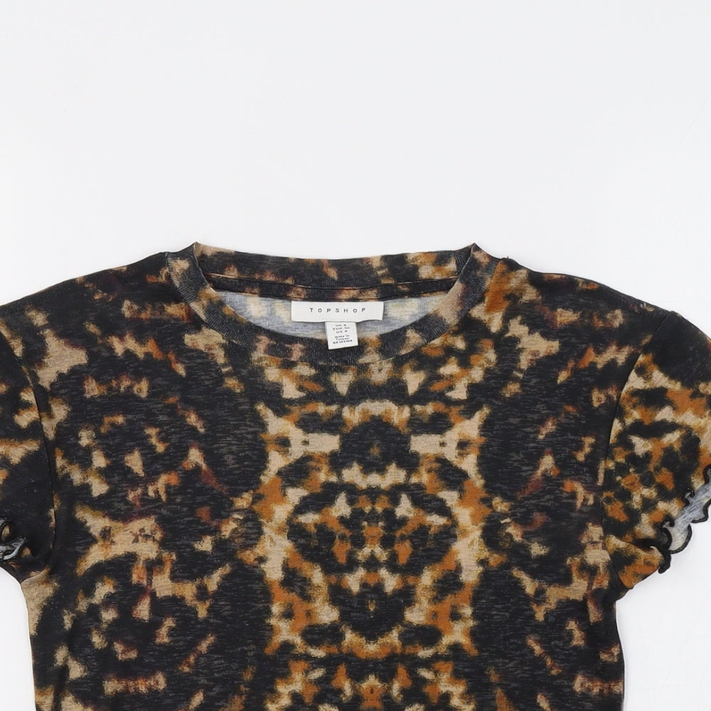 Topshop Womens Brown Animal Print  Basic T-Shirt Size 8