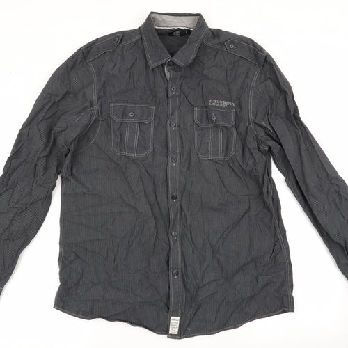 Florence and Fred Mens Grey Striped   Button-Up Size L