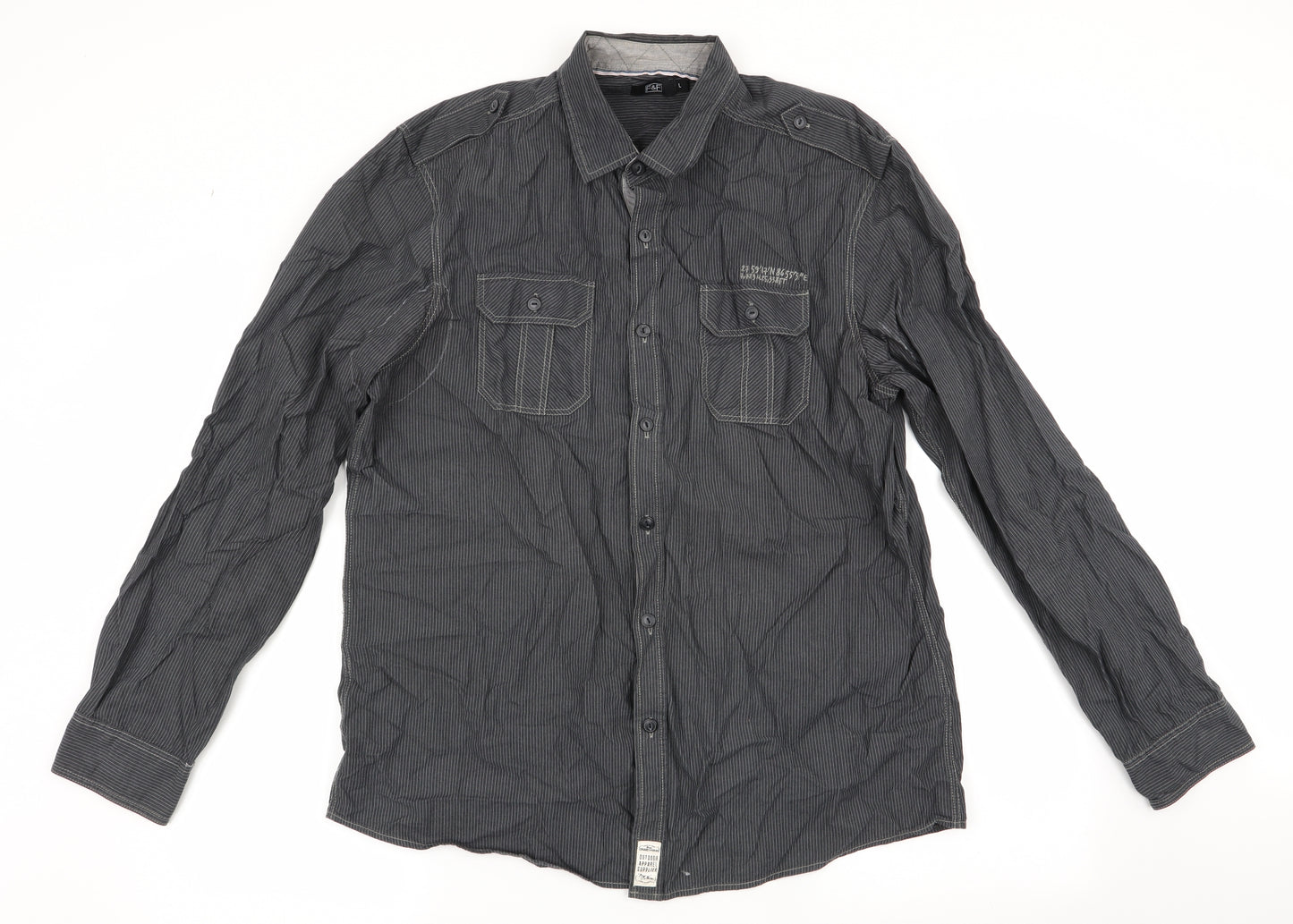 Florence and Fred Mens Grey Striped   Button-Up Size L