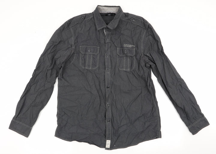 Florence and Fred Mens Grey Striped   Button-Up Size L