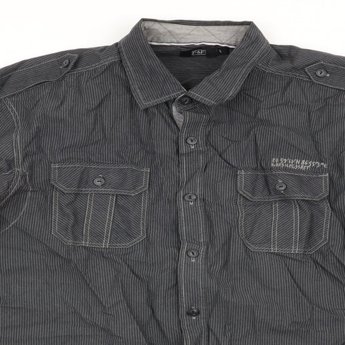 Florence and Fred Mens Grey Striped   Button-Up Size L