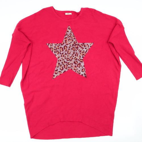 Moewy by Tu Womens Red   Pullover Jumper One Size  - Beaded Star Bat Wing Longline