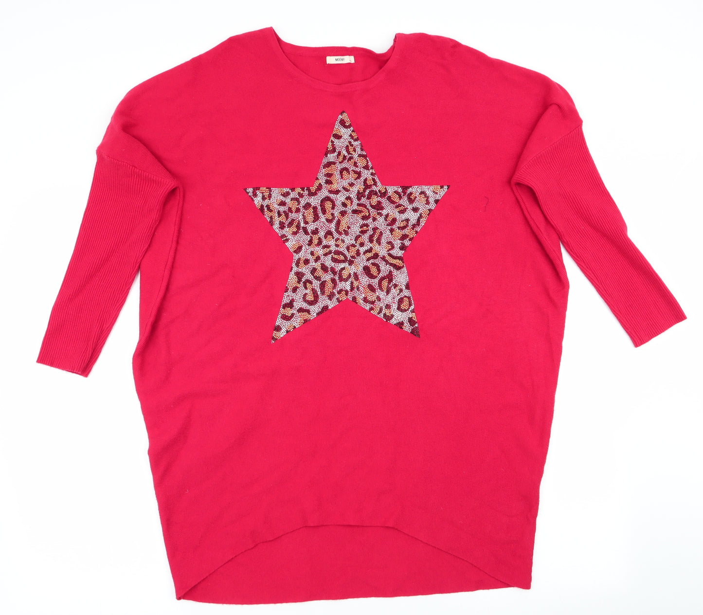 Moewy by Tu Womens Red   Pullover Jumper One Size  - Beaded Star Bat Wing Longline