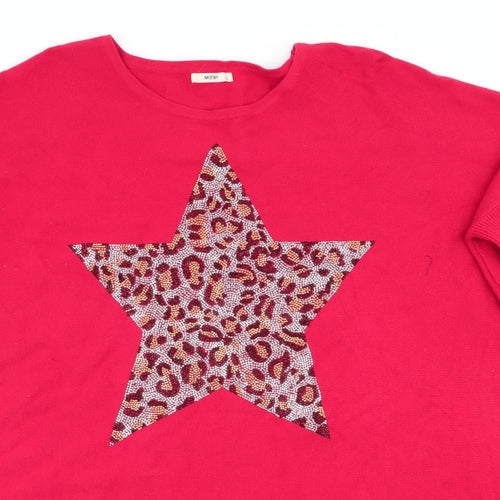 Moewy by Tu Womens Red   Pullover Jumper One Size  - Beaded Star Bat Wing Longline
