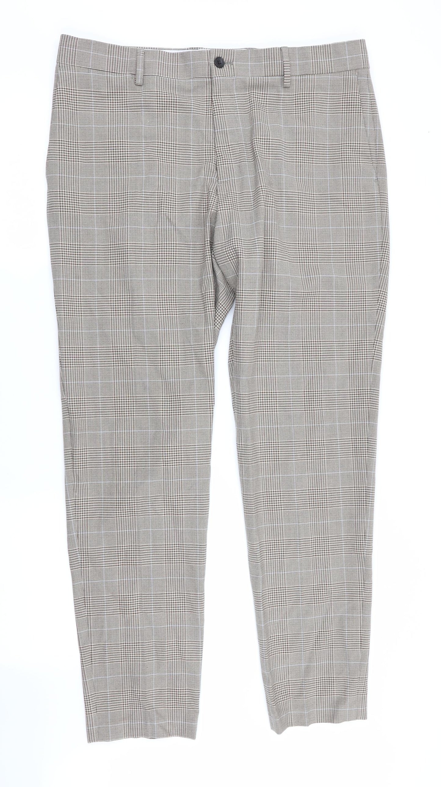 Zara Womens Beige Check  Trousers  Size 16 L30 in