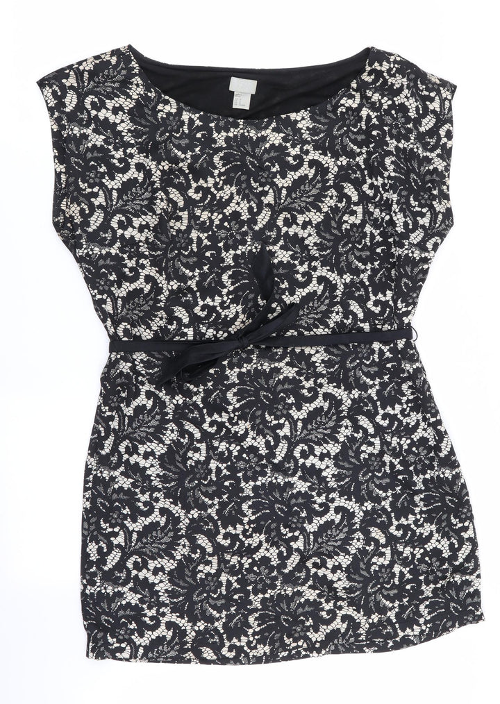 H&M Womens Black Floral  Shift  Size 12  - Lace like print