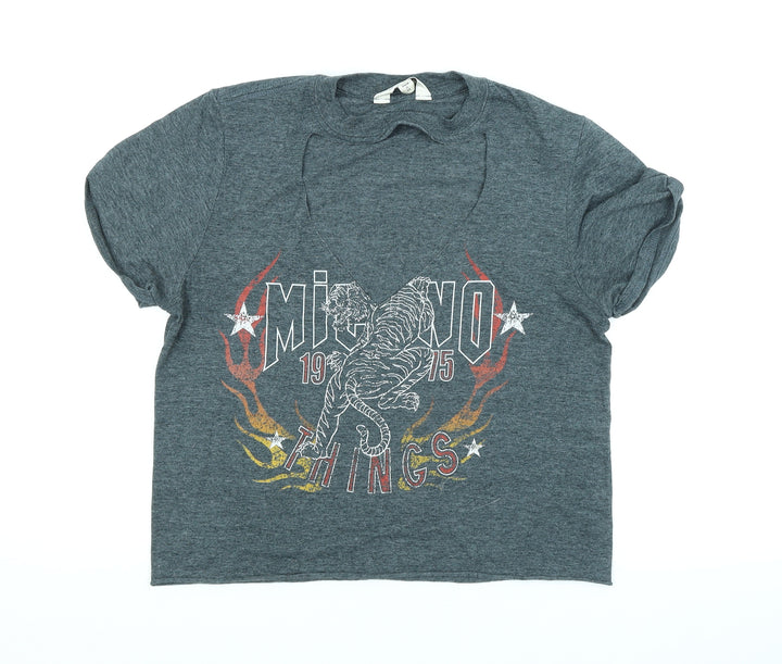 Miss Selfridge Womens Grey Cropped T-Shirt Size S