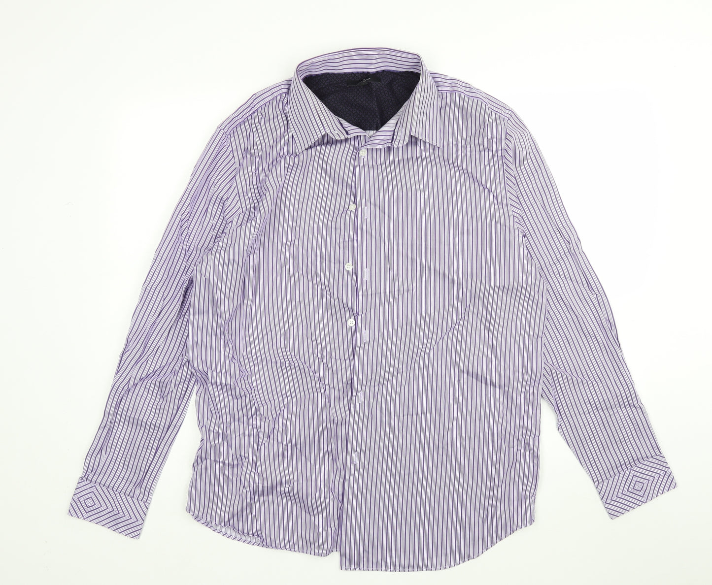 Jeff Banks Mens Purple Striped   Dress Shirt Size L