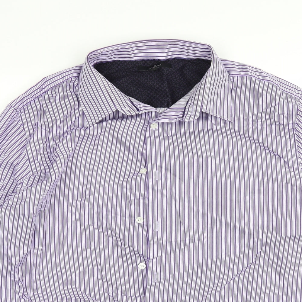 Jeff Banks Mens Purple Striped   Dress Shirt Size L