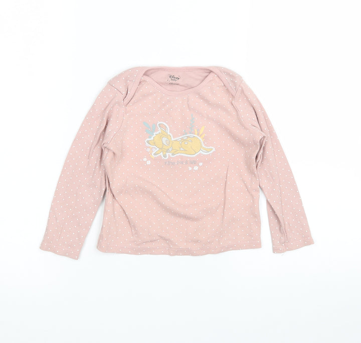 Disney Baby Girls Pink Polka Dot  Basic T-Shirt Size 18-24 Months  - Bambi