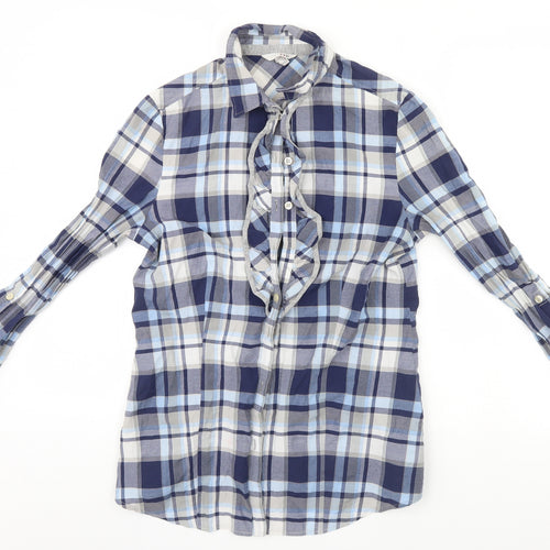 My Way Womens Blue Plaid  Basic Button-Up Size 12