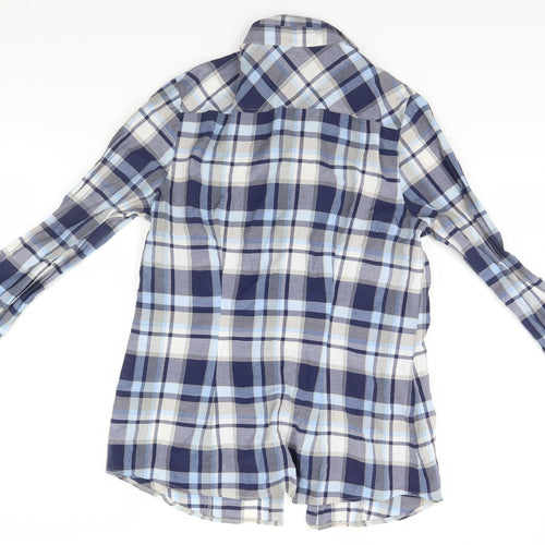 My Way Womens Blue Plaid  Basic Button-Up Size 12