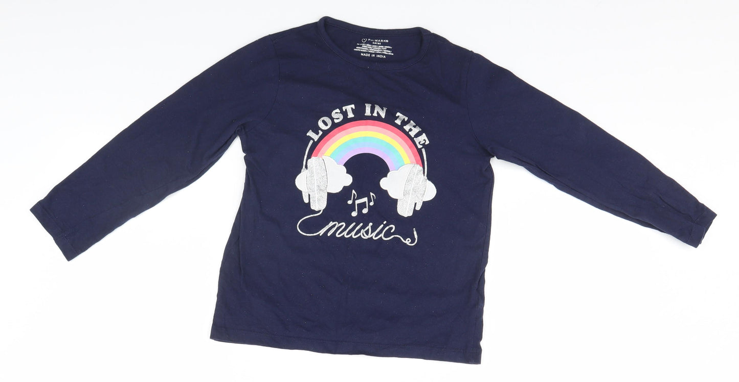 Primark Girls Black   Basic T-Shirt Size 7-8 Years  - Lost in the Music, Rainbow