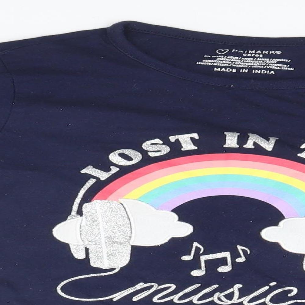 Primark Girls Black   Basic T-Shirt Size 7-8 Years  - Lost in the Music, Rainbow
