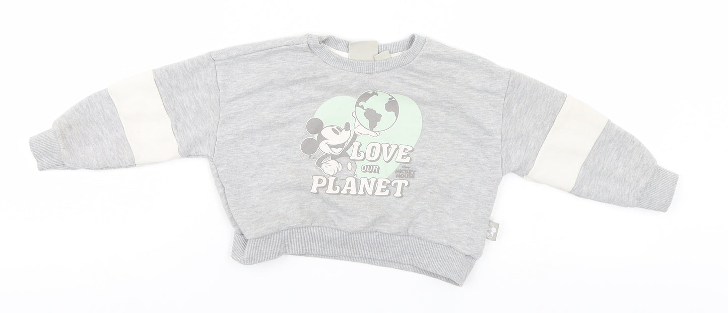 Disney Girls Grey   Pullover Jumper Size 3-4 Years  - Mickey Mouse, Love our Planet