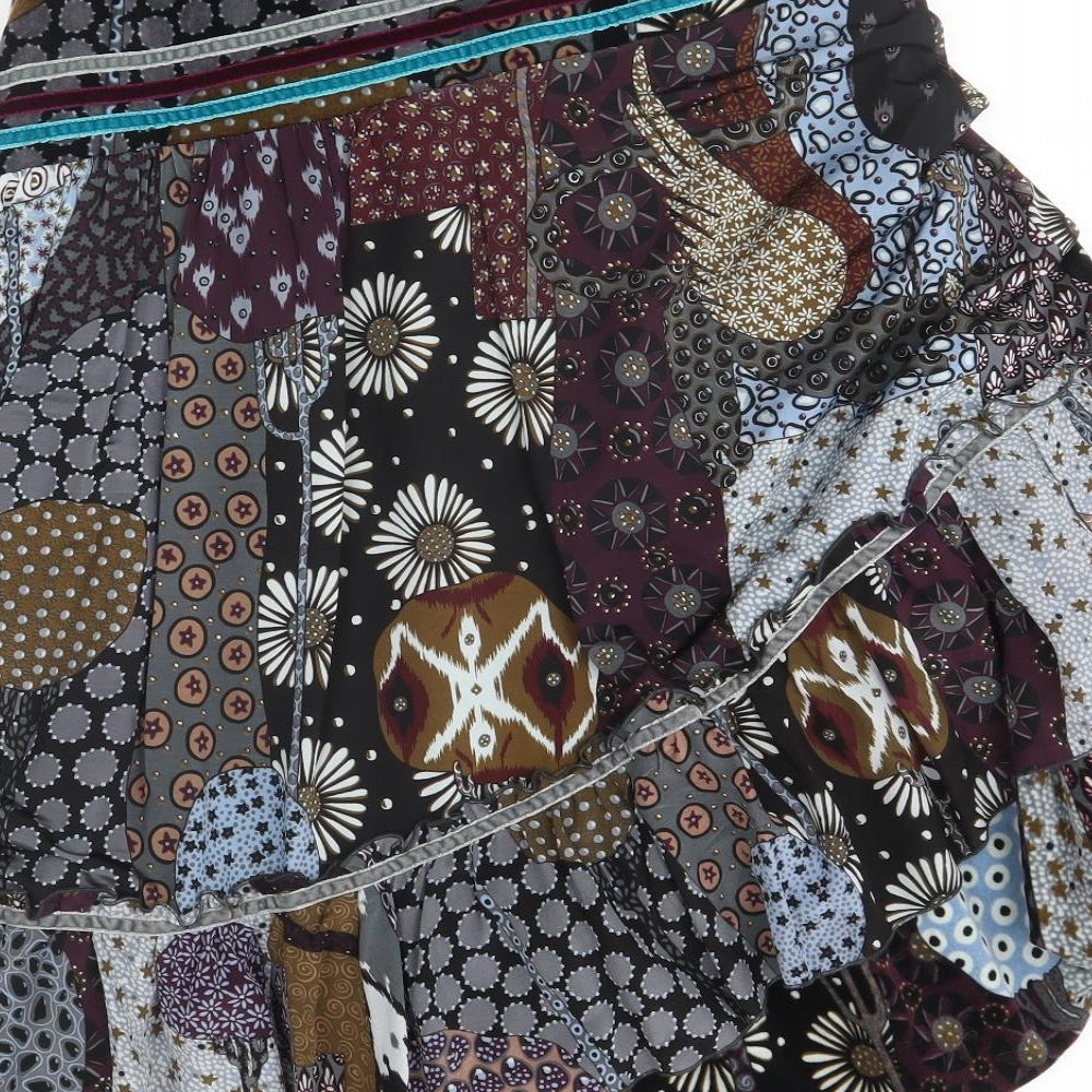 chacok Womens Black Floral  A-Line Skirt One Size